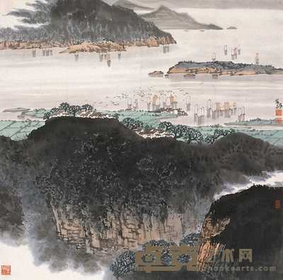 薛亮 太湖帆影 镜心 69×69cm